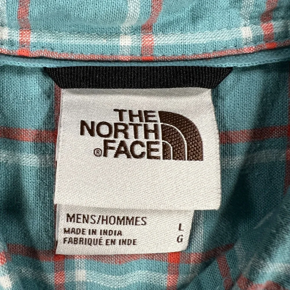 The North Face Shirt Mens Large Green Check Short Sleeve Button Up Hiking Casual